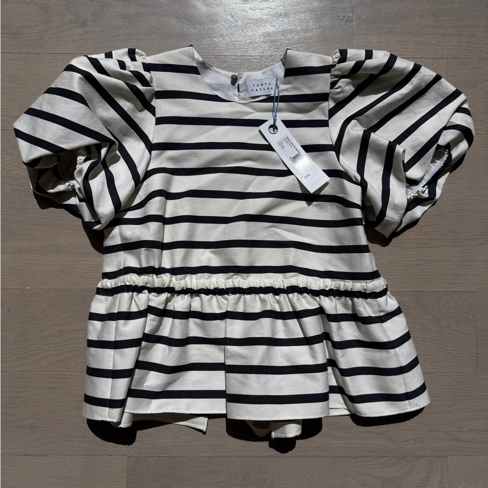 Tanya Taylor Navy and White Striped Blouse